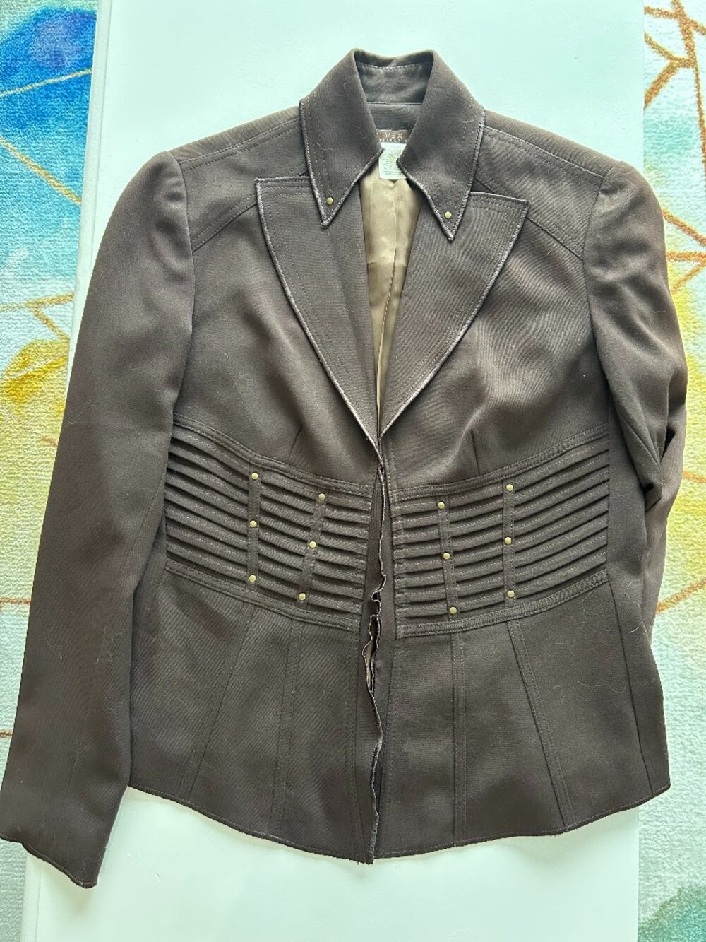 Vintage-Inspired Brown Military Moto BlazerJacket Structured Tailored